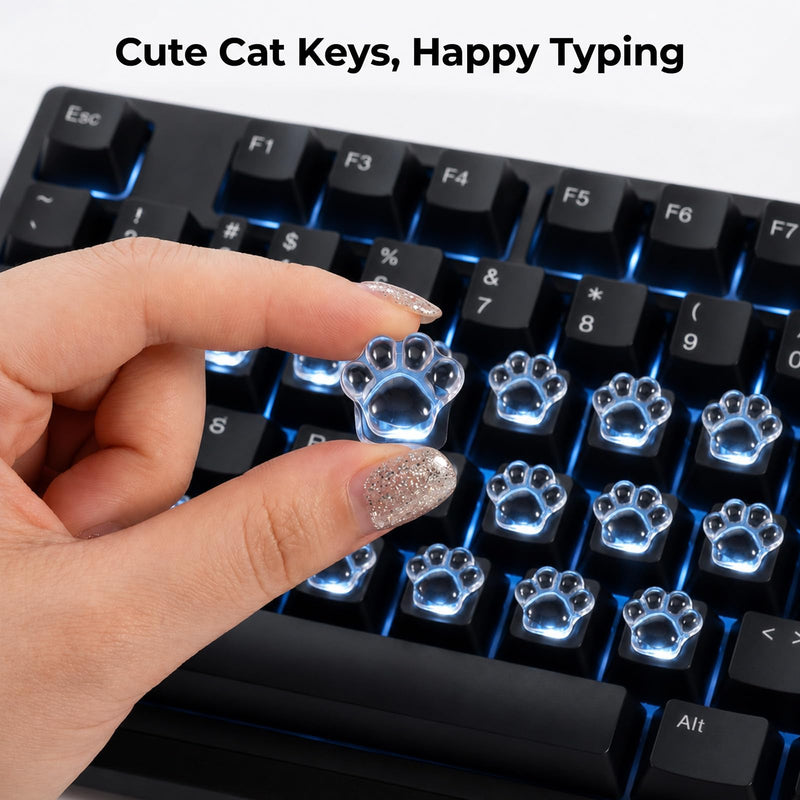 80 Pcs Keyboard Stickers for Long Nails, Clear Raised Glass Cat-Paw Key Covers Ergonomic Height Bubbles, No-Residue Reusable Protective Typing Keycaps for Desktop Laptop External Keyboards Calculator