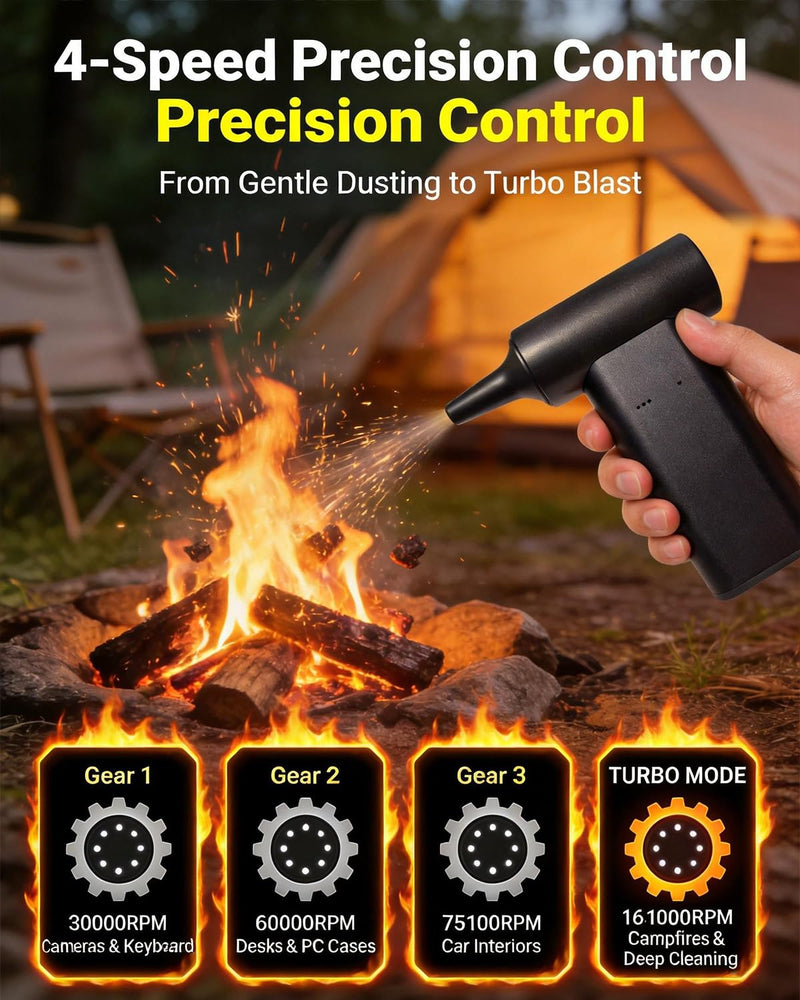 2-in-1 Compressed Air Duster & Car Vacuum Cordless Rechargeable - 160000RPM Electric Air Duster, Aluminum Mini Vacuum Keyboard Cleaner for PC, Computer, House, Outdoor & Car Detailing Supplies Obsidian