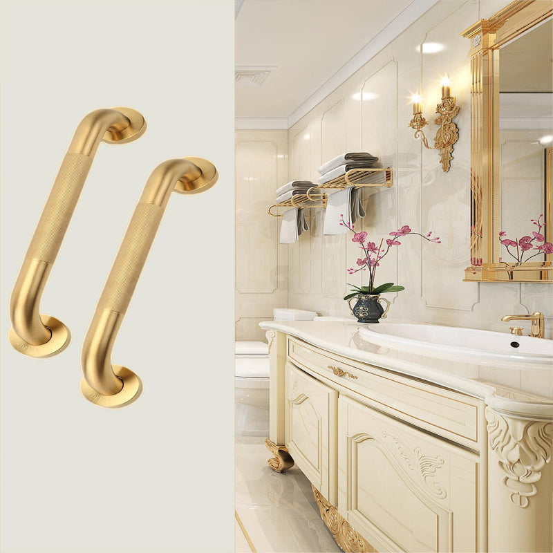 Shower Grab Bar, 2 Pack 16 Inch Gold Bathroom Grab Bar, 1.25" Diameter 304 Stainless Steel Anti-Slip Grab Bars for Bathtubs and Showers, Handicap Shower Grab Bar for Seniors Elderly