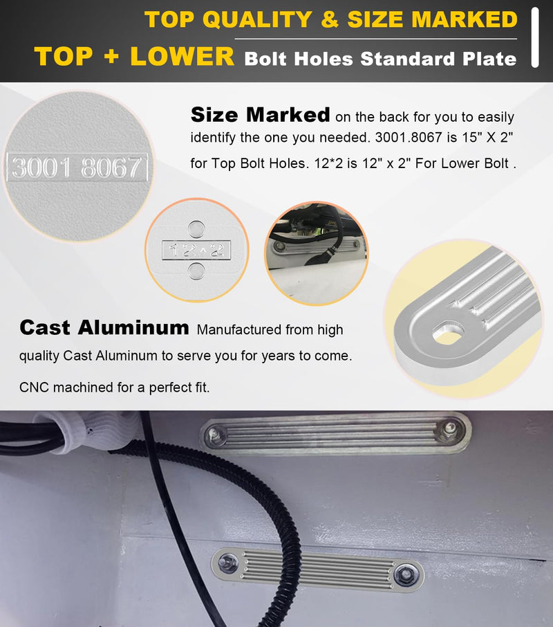 Camoo TSP-1 & TSP-2DP Transom Support Plate Kit for Top Bolt Holes Standard and Lower Bolt Holes Standard (12" x 2" & 15" X 2"), 3/8" Thickness Cast Aluminum, 2 Pack