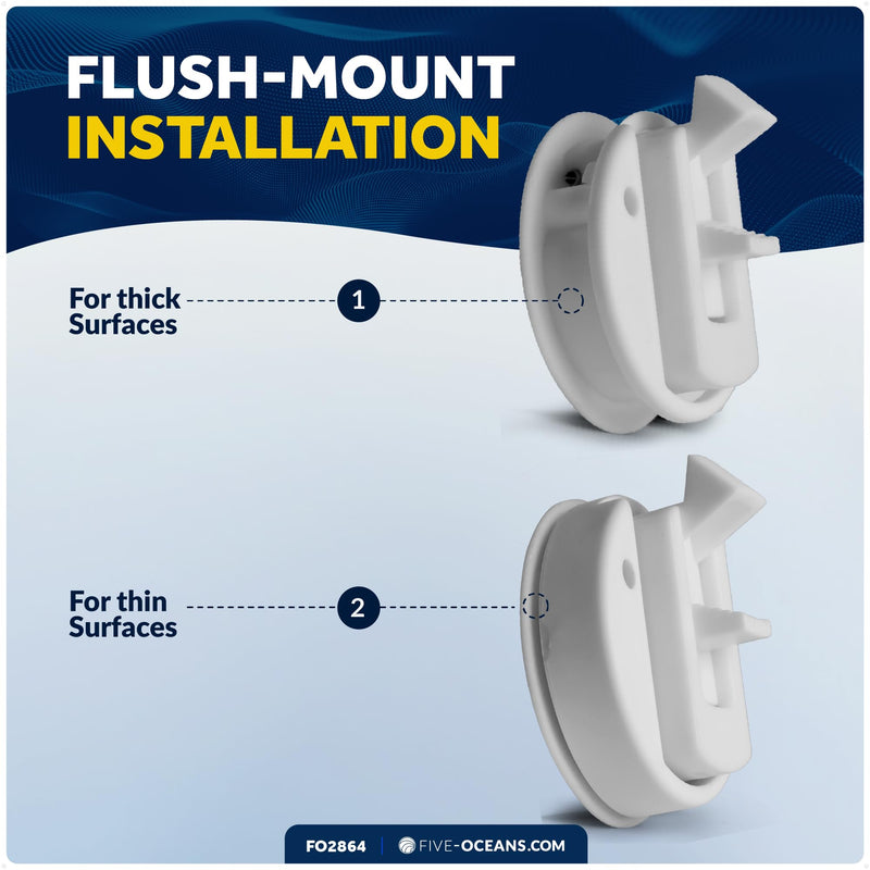 Five Oceans 2" Flush Pull Slam Latch Door Hatch, White UV-Stabilized and Corrosion-Resistant ABS Plastic, 2-Inch Cutout Hole Required - FO2864