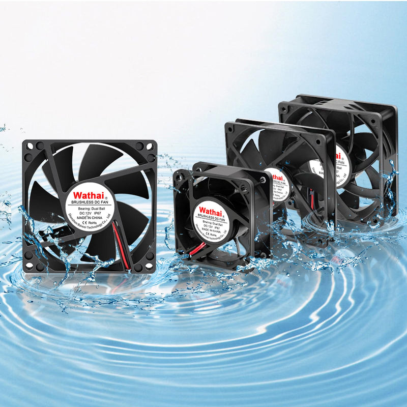 Wathai IP67 Waterproof 80mm x 25mm 12V Cooling DC Fan for RV Fridge Exhaust | 2 Pack, Dual Ball, 3 Inch, High Speed 12V Fan for RV Fridge Refrigerator DC Brushless Fan 12V waterproof 80mm 80x25mm