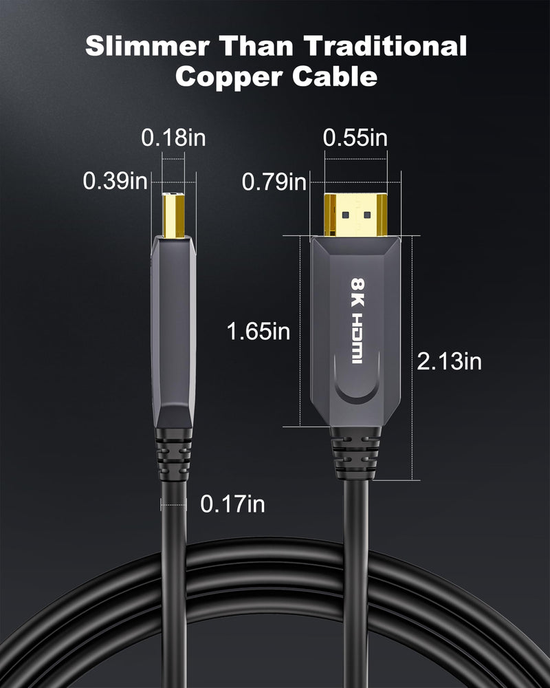 8K HDMI Cable 40ft/12M, in-Wall CL3 Rated Fiber Optic HDMI Cable 2.1 Support [8K@60Hz] Dynamic HDR/eARC/HDCP 2.2&2.3/3D, Certified Ultra High Speed Long HDMI Crod for HDTV, Laptop, PC… Grey 40FT(CL3 Rated)