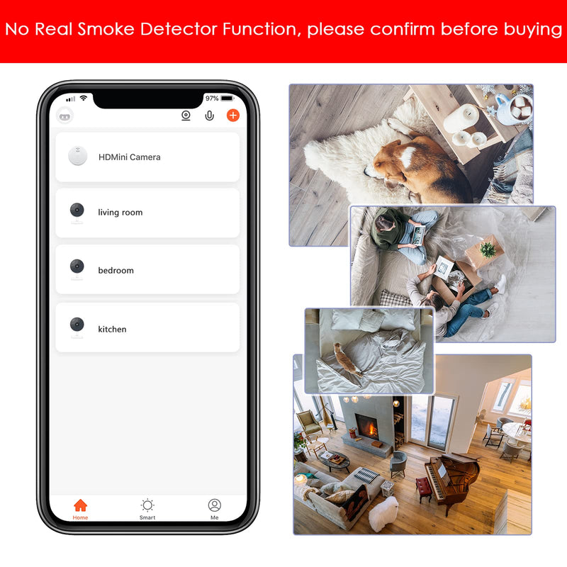 WiFi Hidden Camera Smoke Detector, HD 1080P Wireless Mini Detector Spy Cameras for Home Office Security Surveillance,Nanny Camera with Remote View/Night Vision/Motion Detection No Audio
