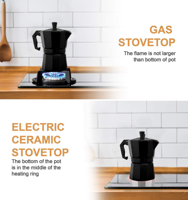 Mixpresso Black 3 Cup Moka Pot Cuban Coffee Maker, Moka Pot for Gas, Electric Stove Top, Classic Italian Coffee Maker, Stovetop Espresso Maker, Camping Pot Makes 3 Espresso Cup 5 Oz 3 Cups Black 3 Espresso Cups