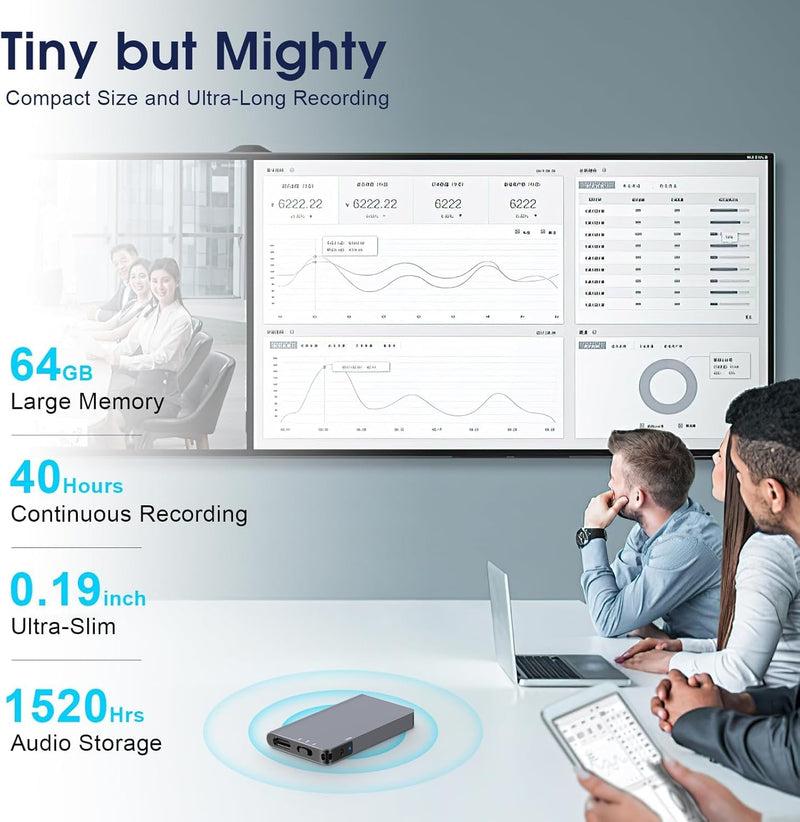 64GB Magnetic Voice Activated Recorder - 40 Hours Continuous Recording Device with AI-Intelligent Triple Noise Reduction - Portable Audio Recorder Device for Lectures Meetings Interviews 64GB