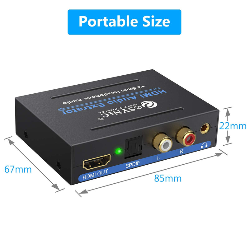 eSynic Portable 4K@30Hz HDMI Audio Extractor-No ARC/eARC & Not from HDTV to Soundbar-Easy to Setup-Metal Shell-for Gaming Consoles/Fire TV Stick to HDMI Monitor & Optical or 3.5MM & L/R Audio System