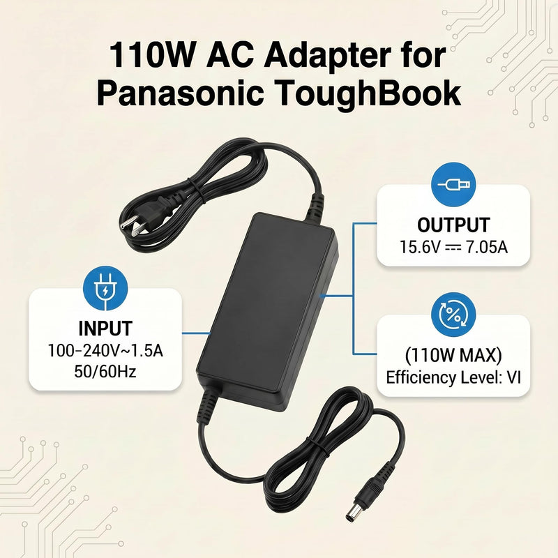 15.6V 7.05A 110W for Panasonic Toughbook Charger CF-AA5713A | 110W Laptop Charger Fit for Panasonic Toughbook FZ-55 / CF-33 / CF-31 / CF-53 / CF-19 5.5*2.5mm Charger Cord
