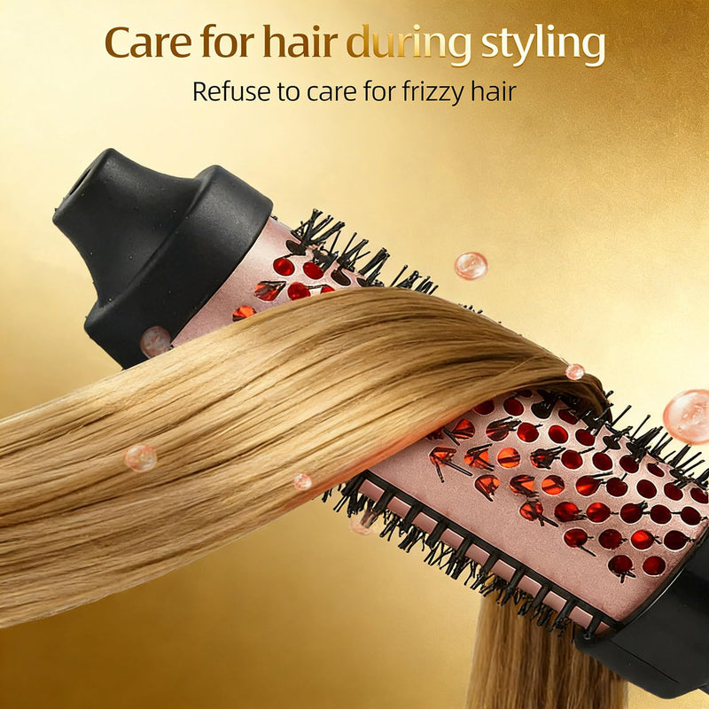 38mm Thermal Brush, Barrel Hot Hair Brush Heated Round with LCD Display for Women, Heated Curling Iron Create Natural Curls Dual Voltage with 6 Heat Settings, UK Plug, Rose Gold B