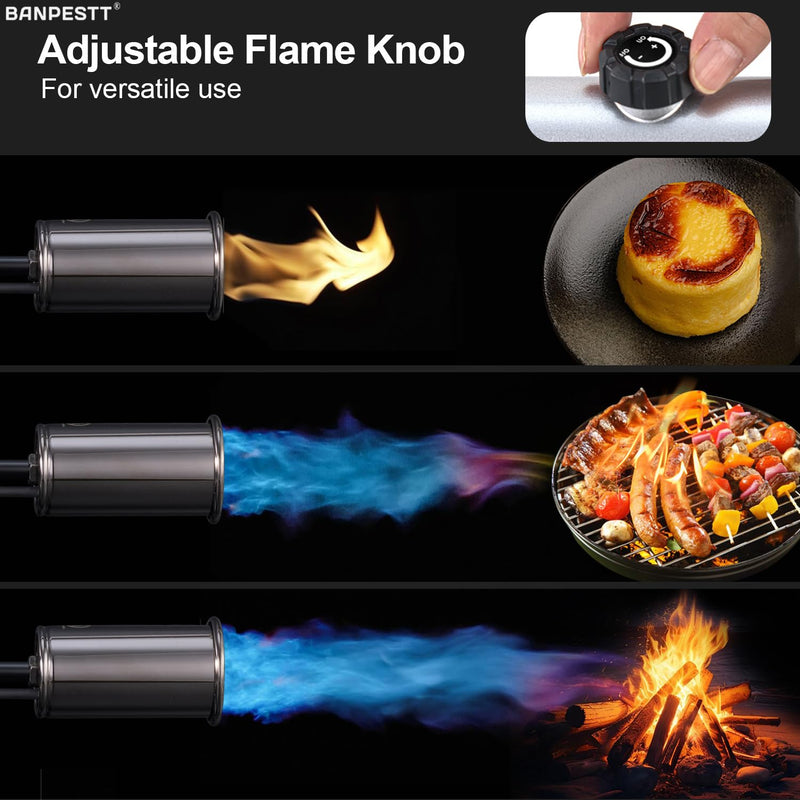 Powerful Propane Torch Gun with One-Tap Max Power & Safety Lock, Adjustable Flame Up to 3,272°F for BBQ, Searing, Camping, Weeding & DIY (Tank Not Included)