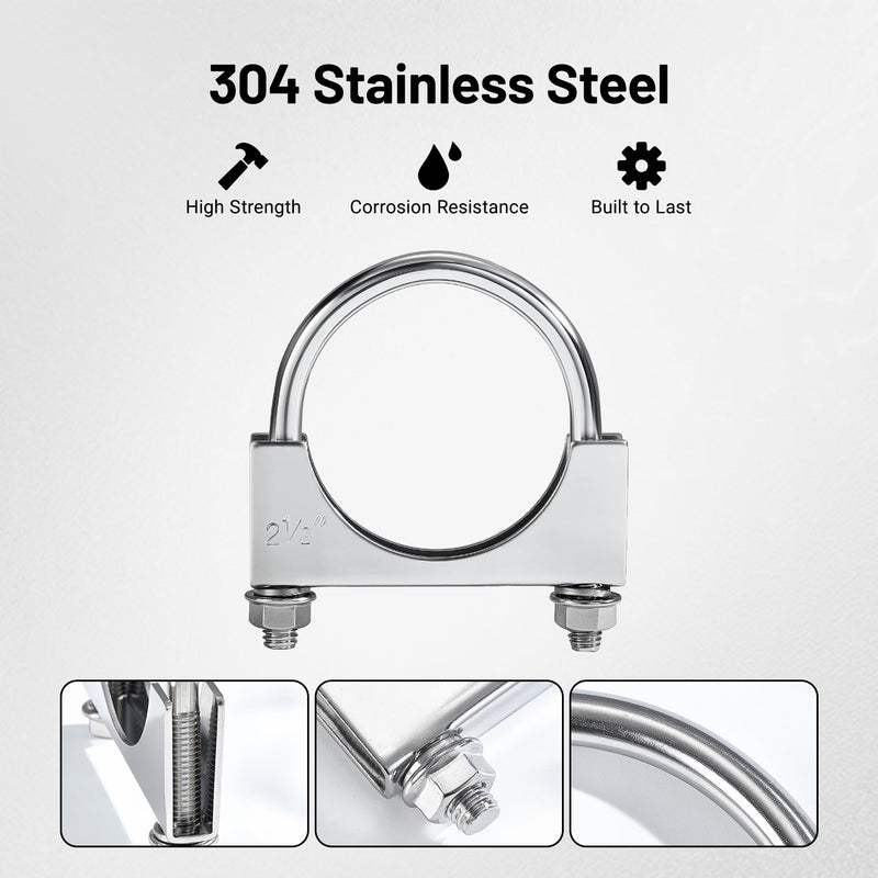 EVIL ENERGY 2.5" Heavy Duty U Bolt Exhaust Clamp, 2 1/2 Inch Stainless Steel U Muffler Clamps, Saddle Style,2PCS 2.5"