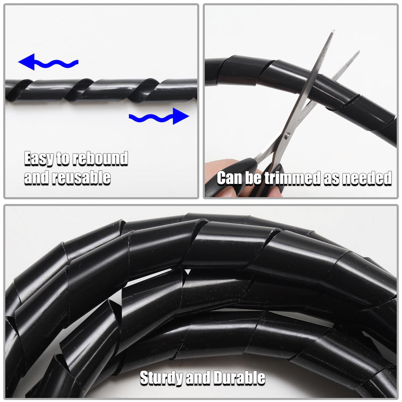 Black Wire Wrap, 3/4 inch Spiral Cable Wrap, 8.2ft Cord Wraps for TV PC Computer Electrical Wire Protector (3/4 inch-8.2ft) Black 3/4 inch-8.2ft
