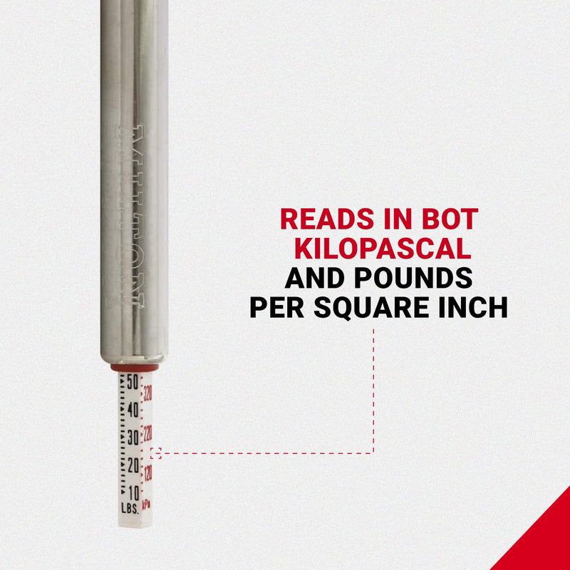 Milton S-928 Air/Water-Filled Tire Pencil Pressure Gauge, Built-in Deflator Valve, Pressure Measured in PSI & kPa, Easy to Read