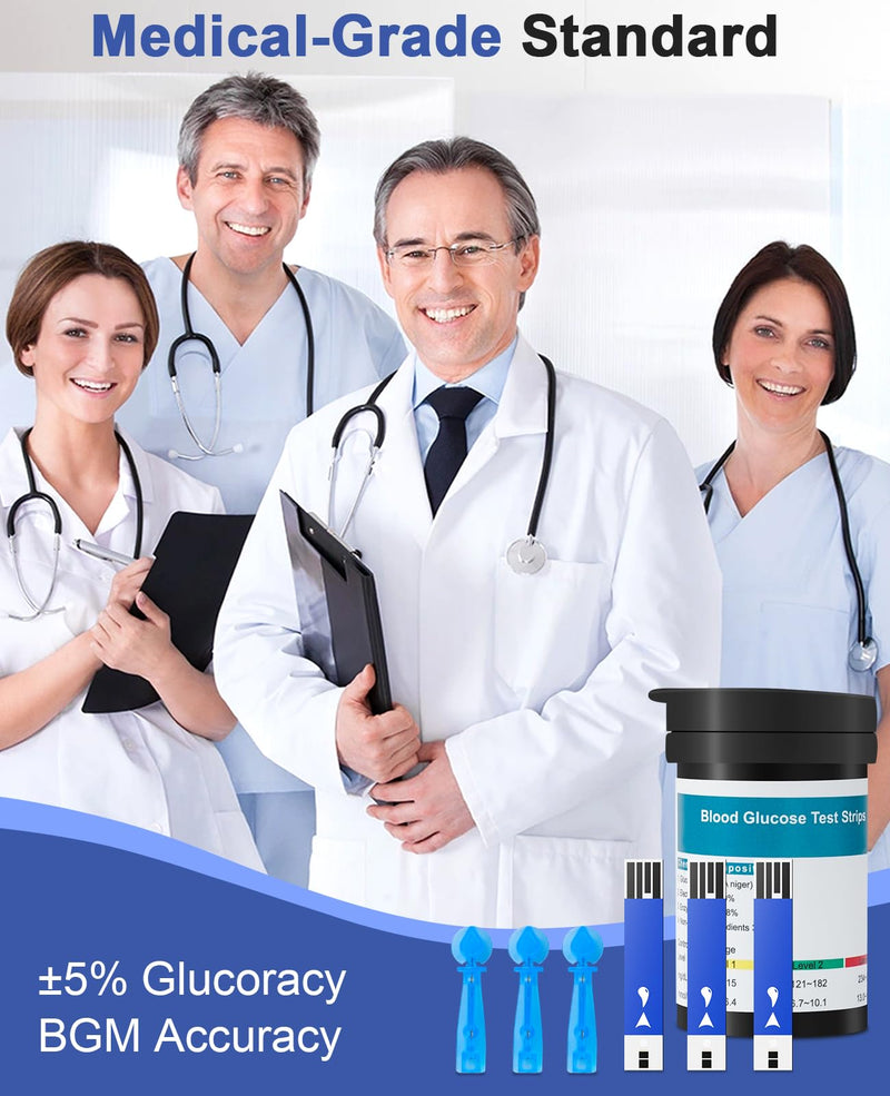 Blood Glucose Test Strips, 100 Count Blood Sugar Test Strips and 100 lancets for Diabetes, Accurate, Auto Code, Compatible with All CAKRNPS Glucometer for Easy Blood Sugar Testing (No Monitor) 100 Strips+100 lancets