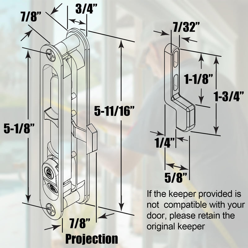 Sliding Screen Door Handle & Latch with Keeper, Fits Doors Thicknesses Ranging from 15/16" to 1-1/8", and mounting Holes 5-1/8" on Center (Black) Black