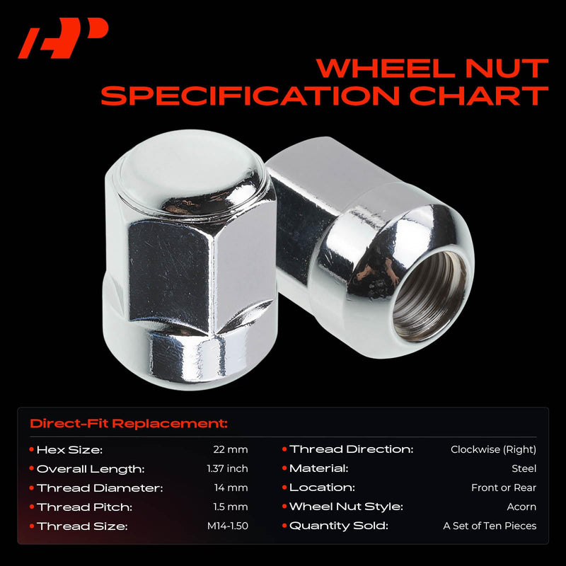 A-Premium M14-1.50 Wheel Lug Nuts Compatible with Honda & Acura | for Honda Civic 2017-2021 Odyssey 2007-2010 Pilot Ridgeline Acura MDX RL Front or Rear 10-PC Set 10PCS