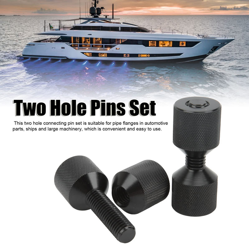 Two Hole Pins Set, Pack of 2 Black Aluminium 2 Hole Flange Alignment Pin Dual Hole Pipe Flange Aligners Connection Alignment Pin Replacement for Car Ship Large Machinery