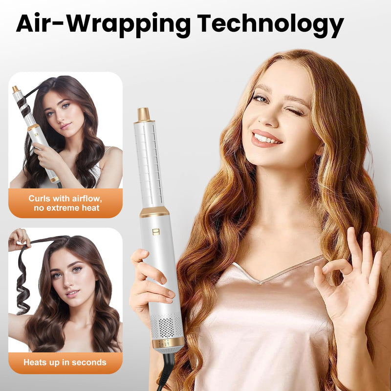 Hair Styler 5-in-1 Set, 1000W Hot Air Brush with Hair Styling Appliances | Air Wrap, Auto-Twist Curlers & Straightening Brush White