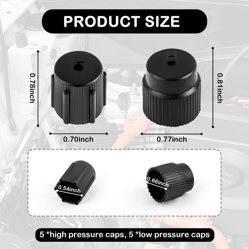 10PCS Car AC Service Valve Cap Kit - 0.54 inch Low Pressure & 0.66 inch High Pressure Port Caps, Strong Sealing for Most Cars