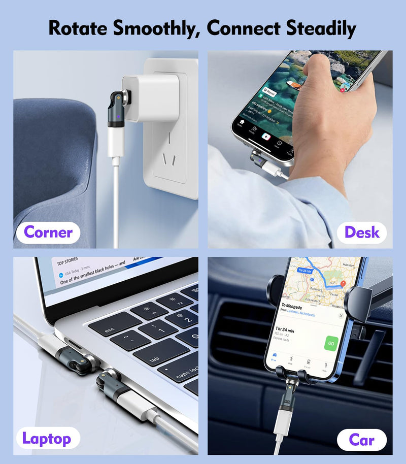 TiMOVO USB C Adapter, PD 240W Charging, 2-Pack, Gray | Supports Fast Data Transfer, 90° Bend, 360° Rotation, Universally Compatible with Type-C Phones/Computers