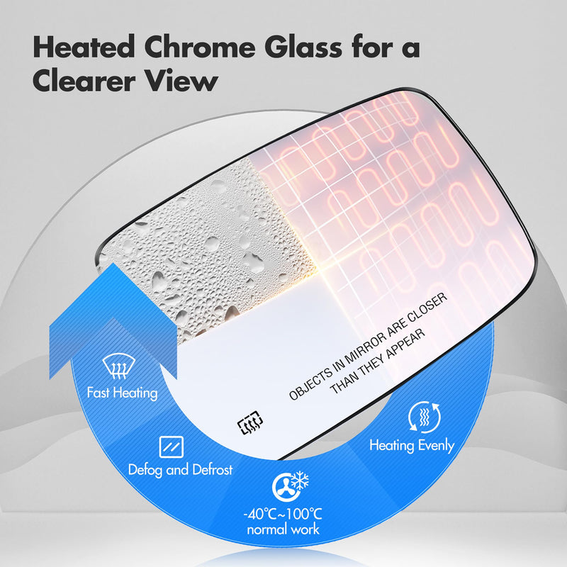 Compatible with Dodge Ram 1500 2500 Passenger Side Mirror Glass, 2013 2014 2015 2016 2017 2018 - Right Side Replacement Tow Mirrors, Power Heated, Chrome, with Rear Holder, 68079363AA Passenger Side（RH）