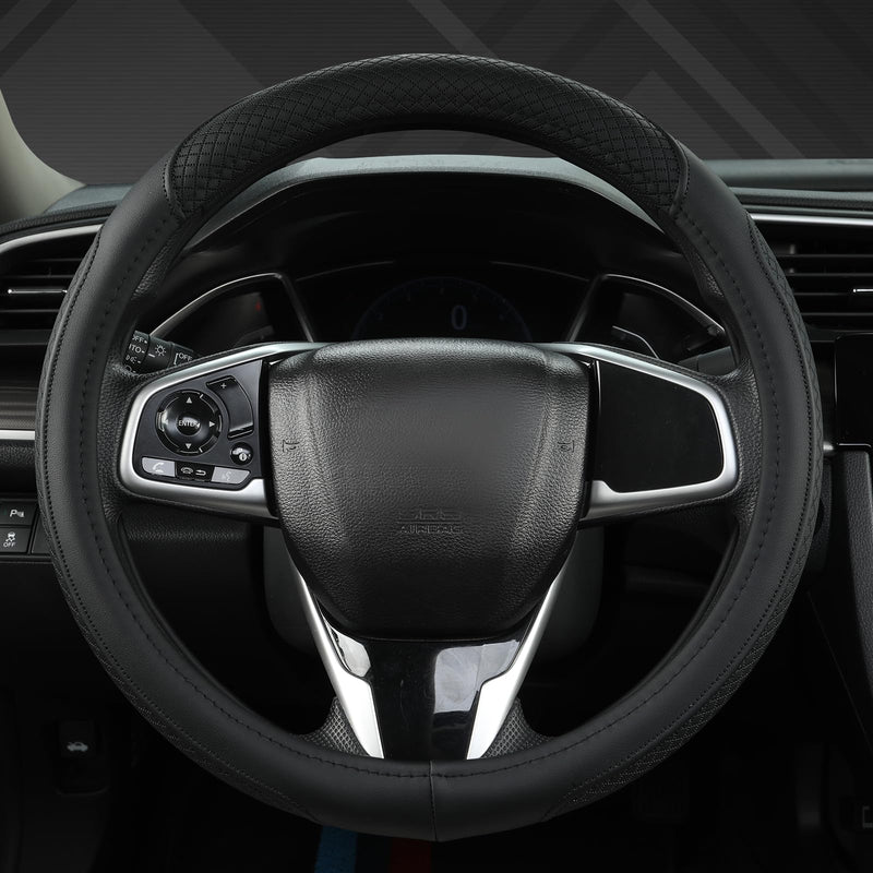 West Llama Customized Auto Car Steering Wheel Cover for Honda Accord Civic CR-V HR-V Pilot Fit Passport Odyssey 14.5-15inch(Black-Standard Size) Leather B-Black