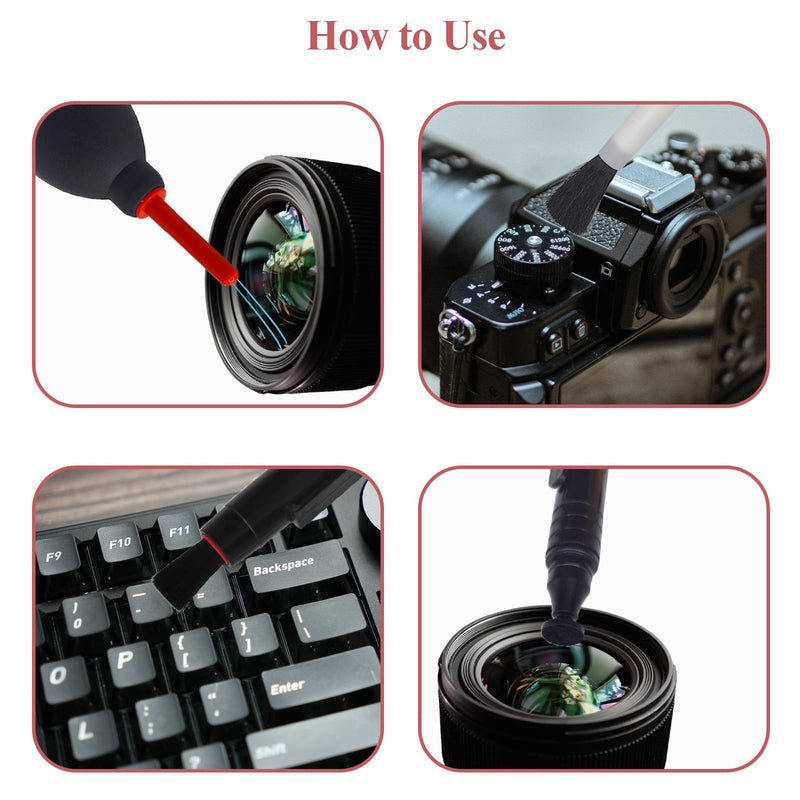 Camera Lens Cleaning kit with Lens Cleaning Pen, Camera Air Blower, 2 Pcs Rubber Rocket Air Blower Duster, Camera Accessories for Lens, Camera, Telescope, Phones (4) 4