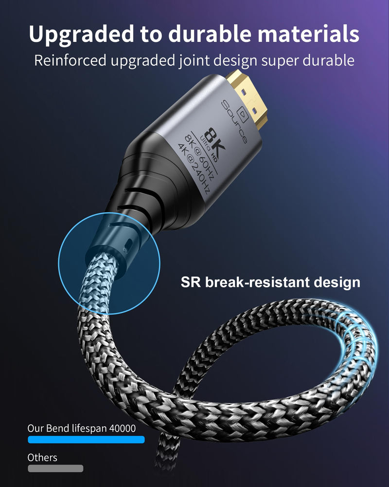 Fiber Optic HDMI Cable 50ft, 8K Long Active HDMI 2.1 Cable 48Gbps Ultra High Speed Braided 8K@60Hz 4K@120Hz, Dynamic HDR, eARC, HDCP 2.2&2.3, 3D, for Laptop, PC, PS5, Xbox, HDTV, Projectorr, Monitor 50 Feet