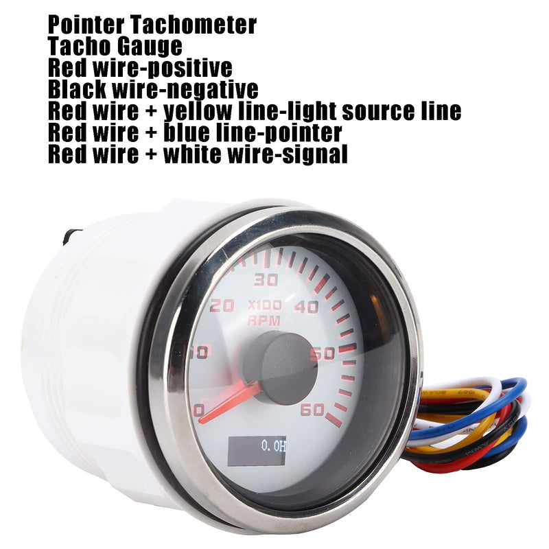 52mm Pointer Tachometer Gauge 6K RPM Tacho Meter IP67 Waterproof Universal Tacho Meter for 1 to 8 Cylinder Motorcycle Car Boat Gasoline Engine