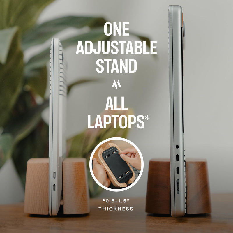Adjustable Vertical Laptop Stand for Desk, Wooden Laptop Holder, MacBook Pro Stand, Wood Mac Air Dock (Solid Walnut) Single Slot Solid Walnut