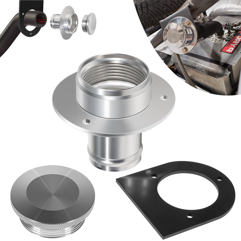 17-2530 Billet Aluminum Remote Fuel Tank Filler Neck, Gas Cap and Weld-On Steel Bracket, fits 2-inch Filler Hose, 2.00 Inch Remote Fuel Cell Filler - Straight Neck