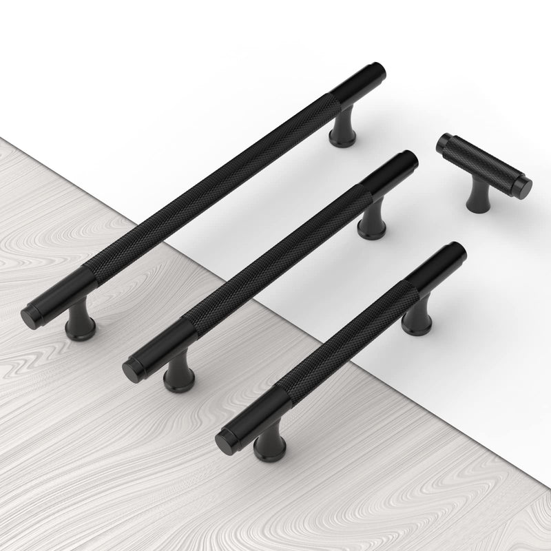 9BUILD 10 Pack 7 Inch Knurled Cabinet Pulls Matte Black Kitchen Cabinet Handles Cabinet Hardware Black Handles for Cabinets Cupboard Handles T Bar Handles 7"/177MM Hole Center