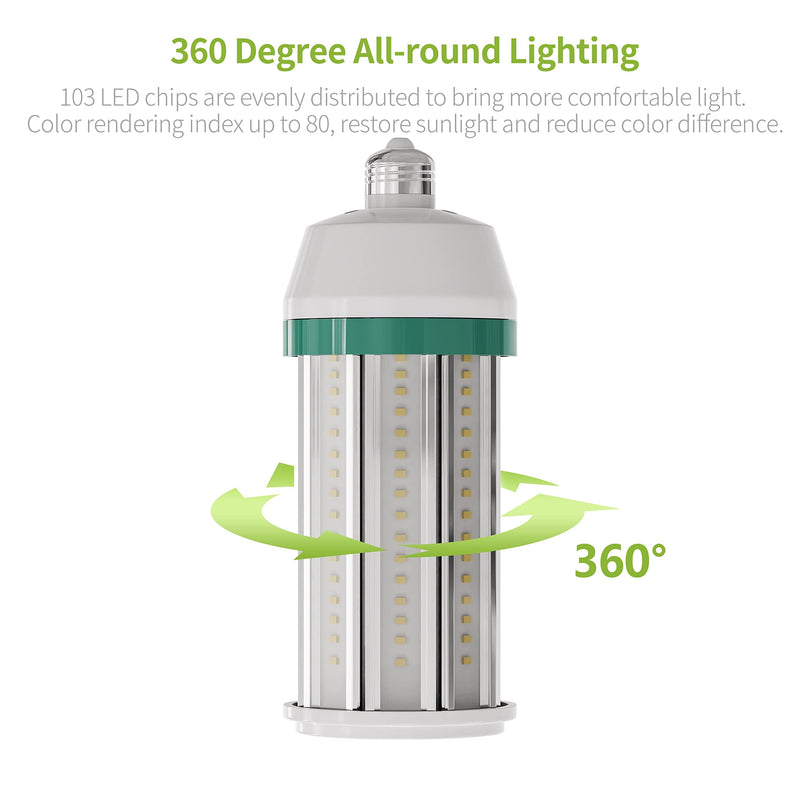 5000LM LED Corn Light Bulb, Energy Efficient 38W (300W Equivalent) LED COB Light 5000K Daylight for Large Area Garage Barn Workshop Yard High Bay E26 Standard Base (2 Pack) 2 Count (Pack of 1) 5000lm