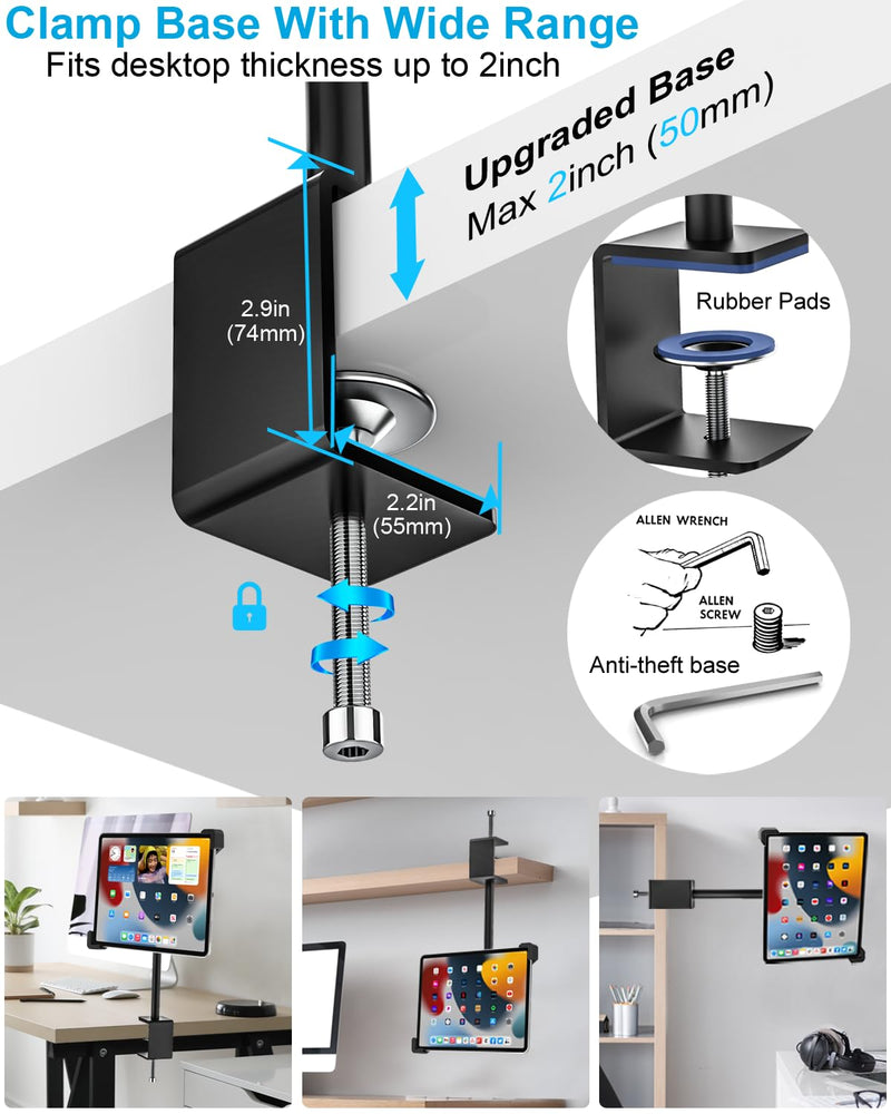 woleyi Anti Theft Desktop Tablet Kiosk Stand for 9-14" Tablet - 360° Swivel Tablets POS Stand Display Holder with Dual Security Lock and Key, Compatible iPad Pro 13/Air, Surface Pro/Go, Galaxy Tabs