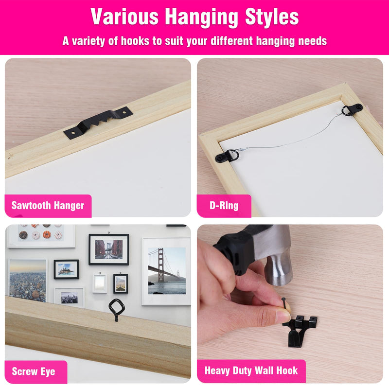 THINKLEARN Picture Hanging Kit - 327Pcs Picture Hangers with Hooks, Nails, Wires, Level & Hammer, Wall Hanging Kit for Frame, Painting, Art, Photo, Picture Hanging Hardware for Home & Office Decor