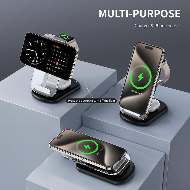 2024 Version 3 in 1 Wireless Fast Charging Station for iPhone Apple Watch,Foldable Charger Stand Dock Multiple Devices for 15/14/13/12,iWatch Ultra/SE/9/8/7/6/5/4/3/2/1, Air Pods 3/2/Pro (White) white