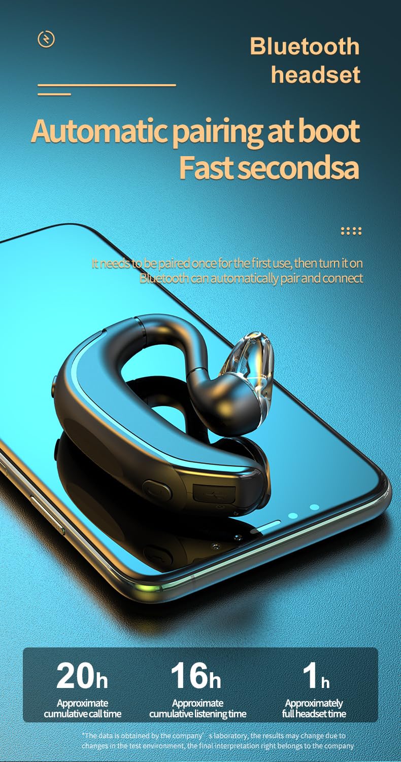 Bluetooth Headset-V5.1 Wireless Earpiece Built-in Mic Noise Cancelling, 360° Left and Right Ears in Ear Single Earhook Earbuds,20Hrs HD Talktime One Ear Piece Headset for Phone Android Samsung Laptop