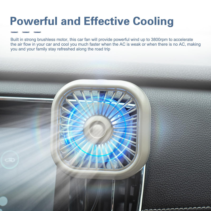 Car Fan USB Powered, Three-speed Cooling Fan for Car Vent, Mini Noiseless Design with Fixed Clip, Universal for Most Vehicles, Trucks, SUVs (White) 1 PC White