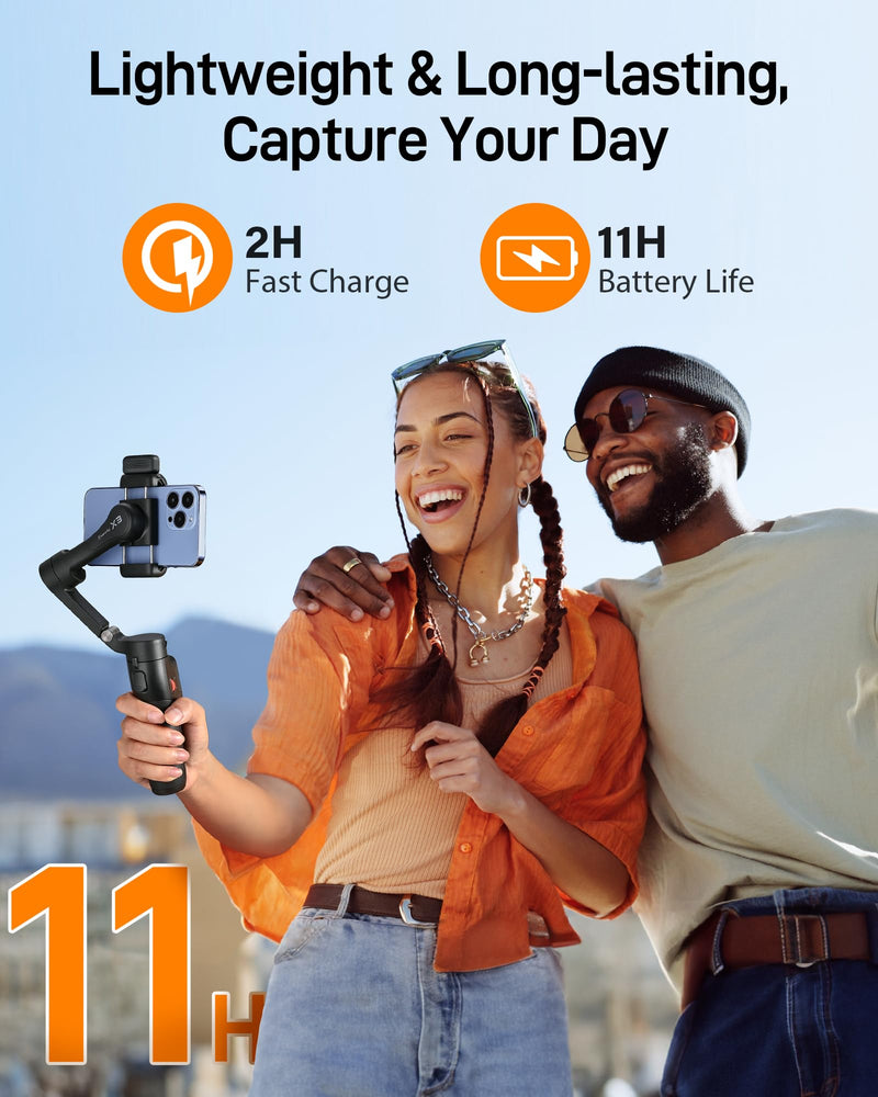 hohem iSteady X3 3-Axis Gimbal Stabilizer for iPhone & Android, Black | Detachable Remote, iSteady 8.0 Anti-Shake, Tripod & Extendable Rod, Magnetic Fill Light, AI Tracking, Foldable 0.93lb Design iSteady X3 Black