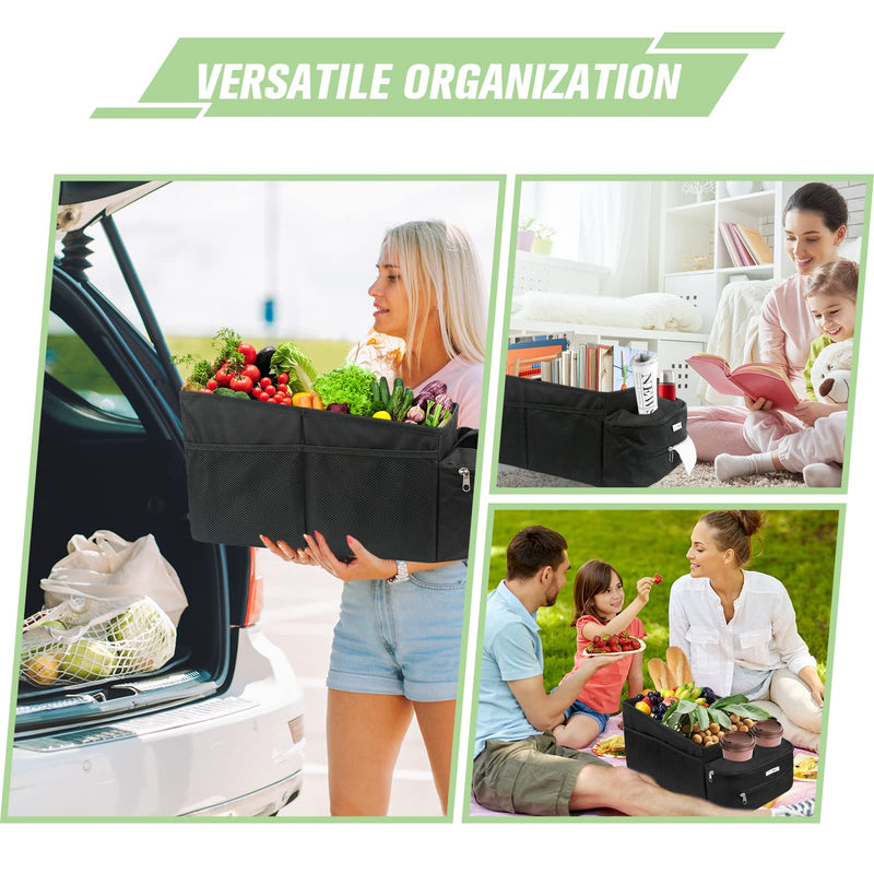 FUNNy elf Passenger Seat Organizer, Collapsible Car Storage with Partitions & 4 Cup Holders for Front or Back Seat Black