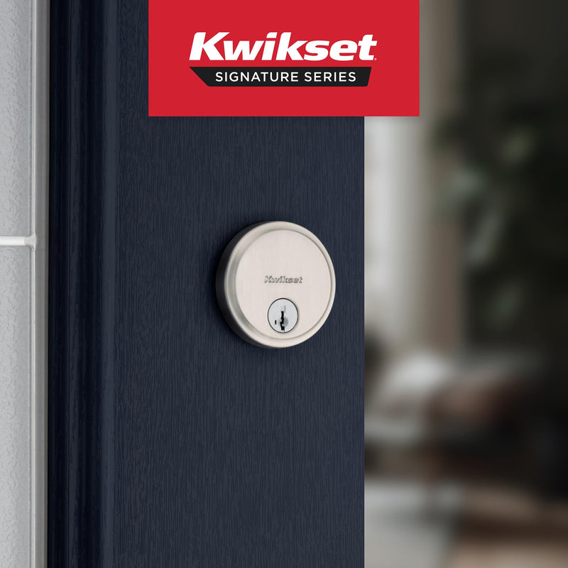 Kwikset Hometown Deadbolt Lock, Satin Nickel, Round Exterior Keyed Front Entry Door, Pick Resistant SmartKey Rekey Security, Single Cylinder Dead Bolt Door Lock, with Microban Protection