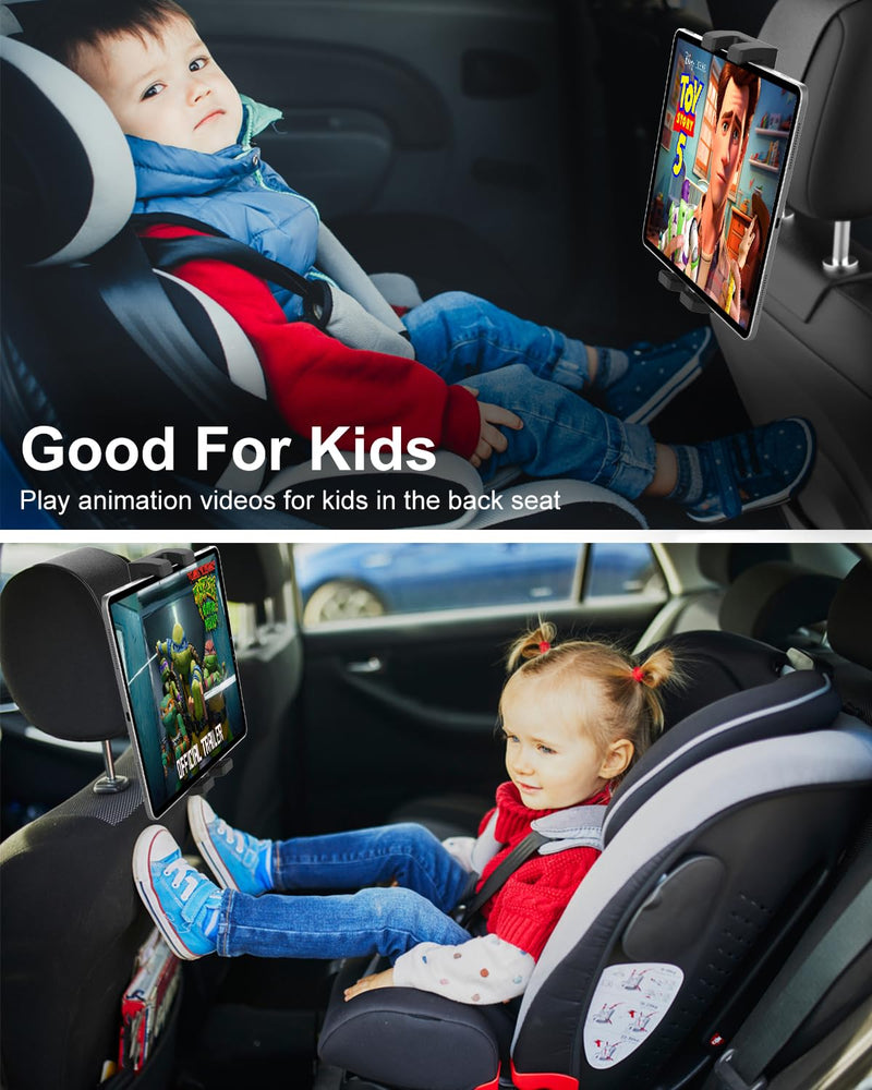 Car Headrest Tablet Mount Holder, [Highly Elastic Band] Tablet Holder for Car Back Seat, Adjustable Vehicles Kids Travel Stand for iPad Pro 12.9 Mini Air, Galaxy Tabs, iPhone, Fire, 4-13" Device