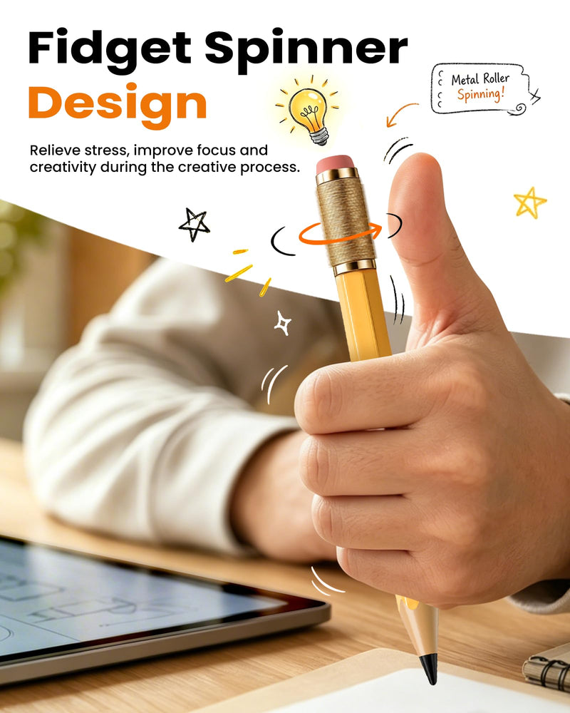 OMOTON Stylus Pen for iPad 2018-2026, SP02 Pencil with Fidget Spinner | Tilt Sensitivity & Palm Rejection, Long Battery for iPad Pro/Air/Mini，Unique Gift for Study, Work & Daily Use - Yellow
