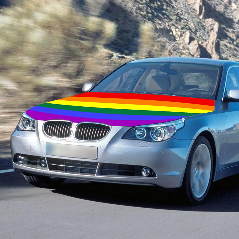 Rainbow Hood Cover Flag - 63x51 IN Funny Pride Decorations Hood Cover Flag for LGBTQ Car Decorations, Car Bonnet Banner with 2 Pack Adjustable Triangular Fasteners