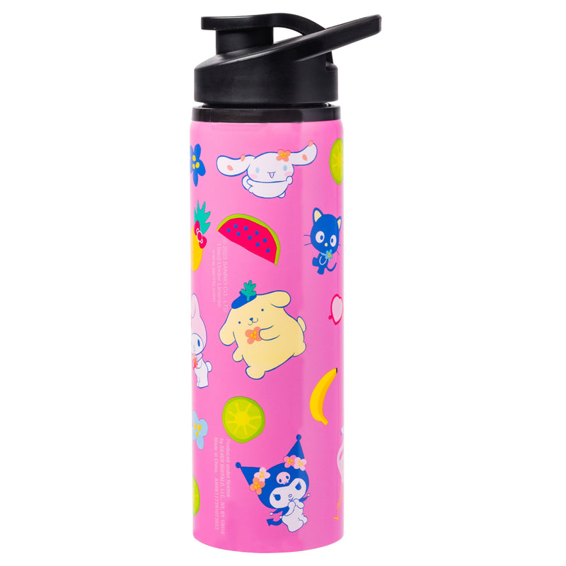 Silver Buffalo Sanrio Hello Kitty and Friends Tropical Stainless Steel Water Bottle Featuring Keroppi, Tuxedo Sam, Badtz-Maru, and Pochacco, 25 Ounces