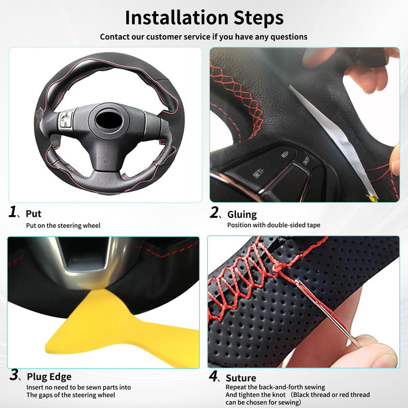 Hand Sewn Steering Wheel Cover for Toyota RAV4 SUV 2019-2024 / Avalon 2019-2022 / Camry 2018-2024 / Corolla 2020-2025 Genuine Leather Sew On Steering Wheel Cover Full-Wrap Accessories(Black) Black
