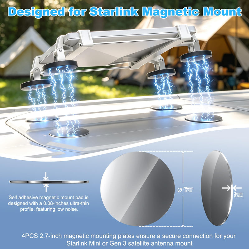 4 Pcs Starlink Mini/Gen 3 Magnetic Mount Plates, Adhesive Metal Plate Magnetic Pads for Non‑Magnetic Material, Starlink Mounting Accessory for Car Truck SUV RV Travel Satellite Dish Accessory 4