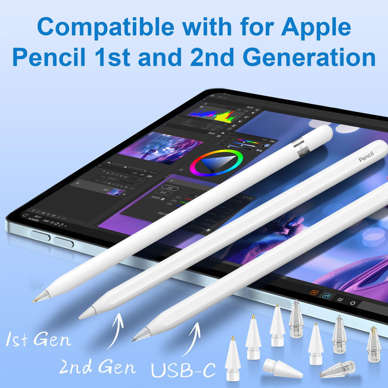 12 PCS Tips for Apple Pencil 2nd 1st Generation and USB-C,Tips for iPad Pencil(White/Clear) 12 Pack