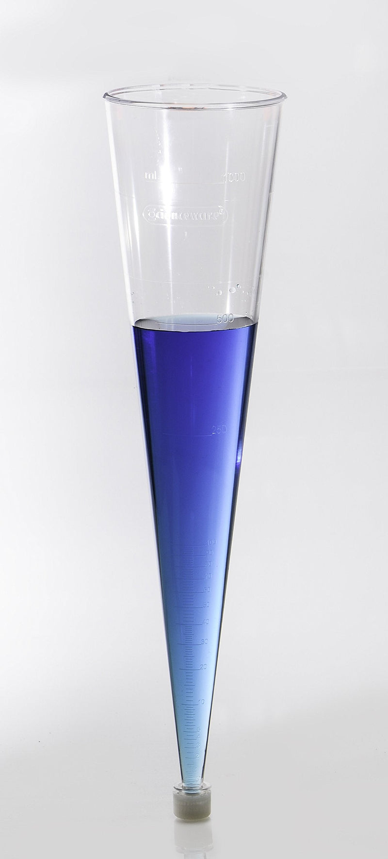 Bel-Art SP Imhoff Settling Cone Beaker – 1000 mL Clear Styrene Cone with Graduations & Leak-Proof Polyethylene Plug for Sediment Analysis in Water, Wastewater & Sewage Testing (H38990-0000) Made in USA