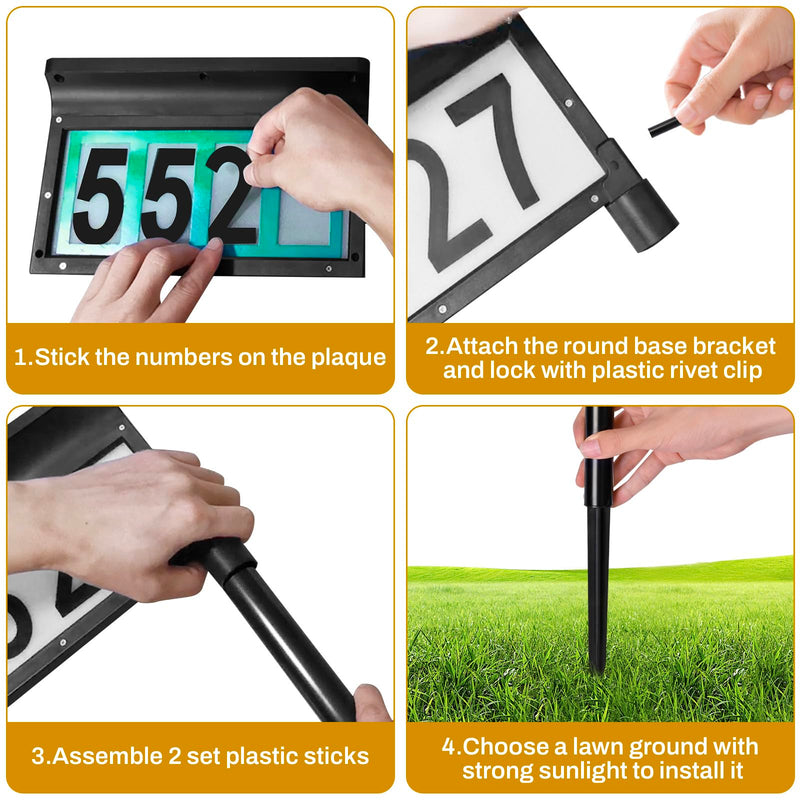 Lacasa Solar Address Signs for Yard, Dual-Sided Illumination Solar House Numbers for Outside, Waterproof Outdoor Solar Mailbox Number Plaque, 3-Color Modes, 1 Pack